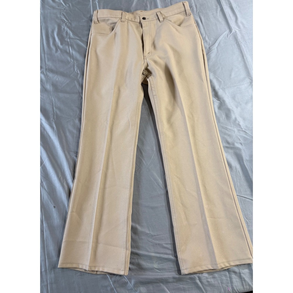 Vintage Levis 517 Sta-Prest Pants Mens 35x30 Tan Beige Bootcut Polyester Twill